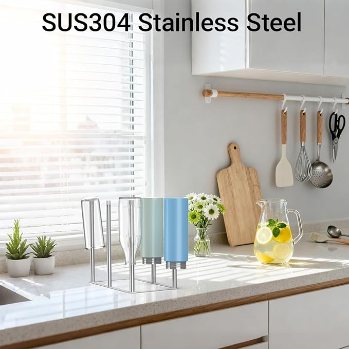 Water Bottle Drying Rack,Stainless Steel Bottle Rack Dryer, Plastic Bag Drying Rack, Dry Rack for Bottles,Space Saving Countertop Rack for Glass,Cups, Mugs,Mason Jars and Sports Bottles