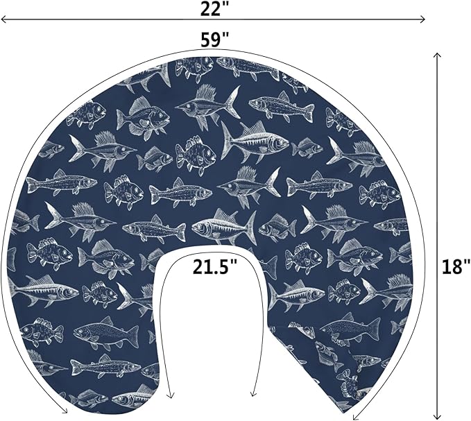 Navy Freshwater Fish Nursing Pillow Covers for Boy Girl Bass Carp Trout Salmon Lake Nursing Pillow Slipcovers for Breastfeeding Pillows Fishing Lover Gift Soft Stretchy Cover for Newborn Infant