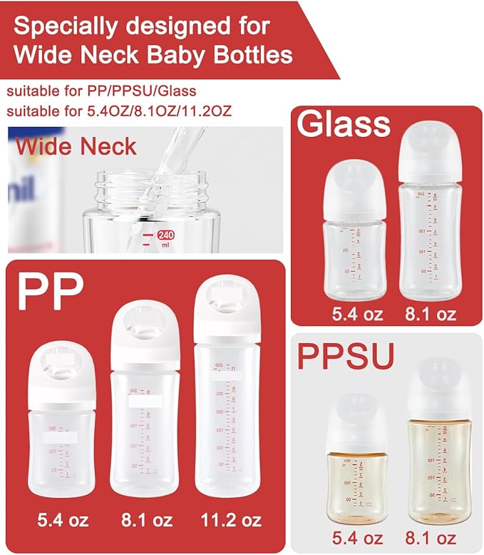 6pcs Travel and Storage Baby Bottle Caps for Pigeon Wide Neck Bottles, PP Baby Bottle Lids Replacement with Sealing Gasket, BPA-Free, Leak-proof