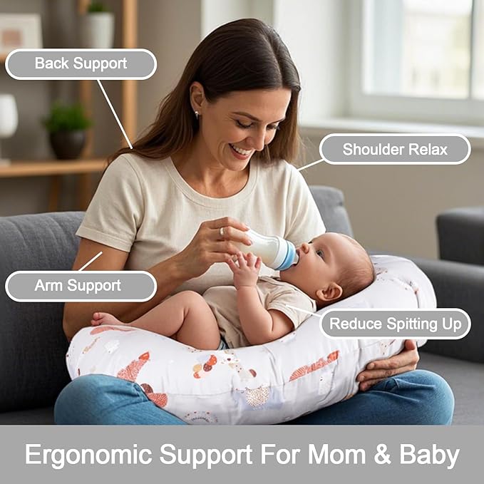 x-vesolje Nursing Pillow, Breastfeeding Pillow with Removable Cover, Ergonomic Breast Feeding Pillow, Baby Feeding Support Pillow for Mom Easier Breastfeeding- Original Size/Animal Gray