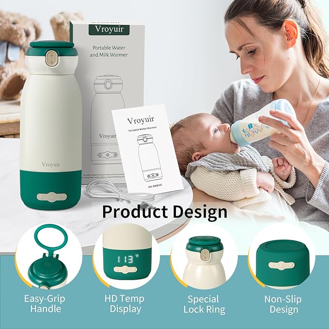 Portable Bottle Warmer, 17oz Travel Milk Warmer with Precise Temp Control 95-135°F, Fast Heating, USB Rechargeable, for Breast Milk, Formula & Water, Keep Warm
