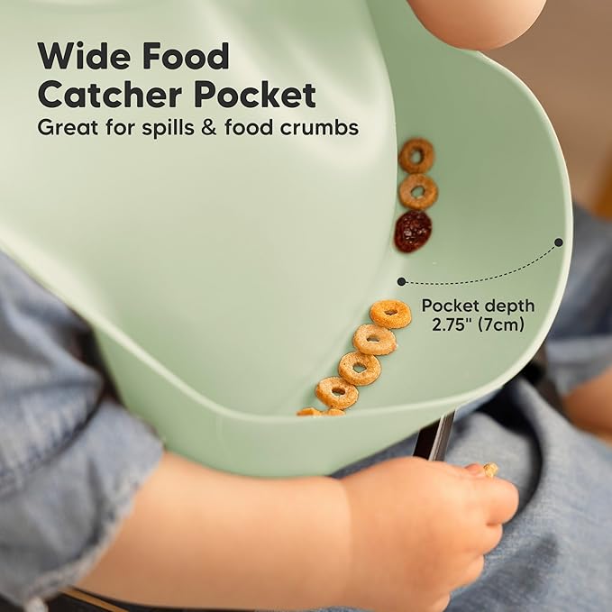 KeaBabies 2-Pack Silicone Bibs for Babies, Toddlers Girl, Boy – Sturdy Food-Grade Baby Bibs for Eating, Large Food Catcher, Clean & Put On Easily, Waterproof Toddler Feeding Essentials (Forest)
