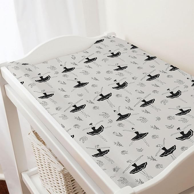 Pink Ballet Baby Changing Table Pad Covers for Girls 32''x16'' Ballerinas Dancing Fitted Diaper Change Table Sheets Dancer Ballet Girls Sports Soft Breathable Nursery Baby Changing Table Mats Black