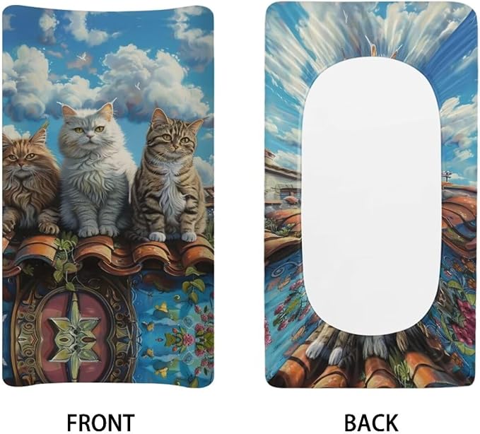 Changing Pad Covers for Boys Girls, Fancy Cat Diaper Changing Table Pad Cover Soft Breathable Changing Mat Cover for 32''x16" Cute Birthday Gifts for Baby