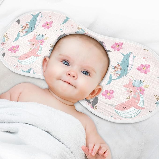 vvfelixl Baby Burp Cloths Whale Narwhal Flowers Baby Newborn Cotton Burping Cloths Set Baby Washcloths 4 Pack