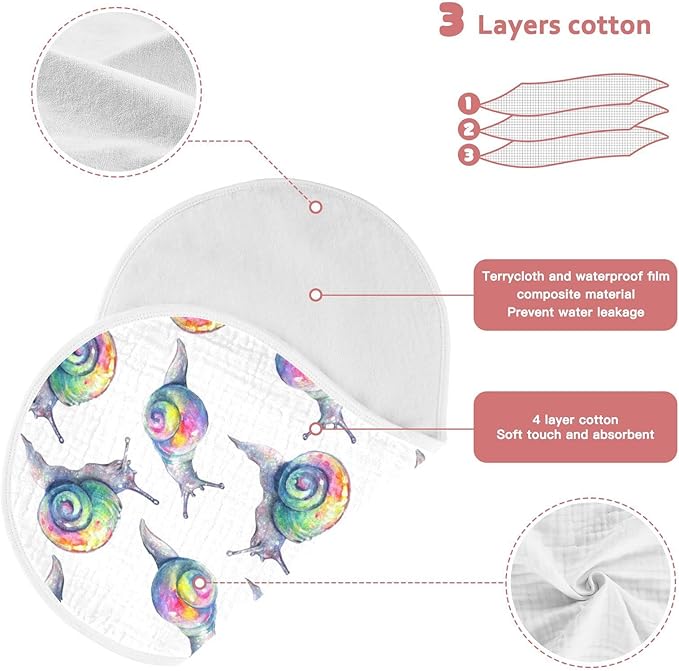 Rainbow Snails Pattern Colorful Shells Muslin Burp Cloths for Baby 4 Pack 100% Cotton Baby Washcloths Bibs for Boy Girl