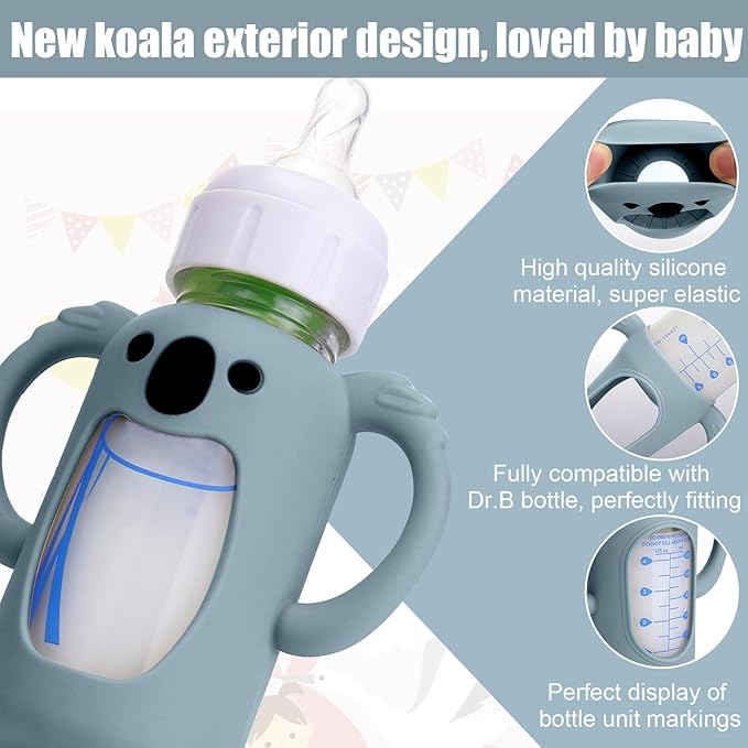 3 Pack Silicone Sleeves for Dr. Brown's Glass Bottles 4 OZ - Anti Breakage Baby Bottle Holder, Compatible with Dr. Brown's Glass Bottles for Babies with Handle(Not Compatible with Other Products