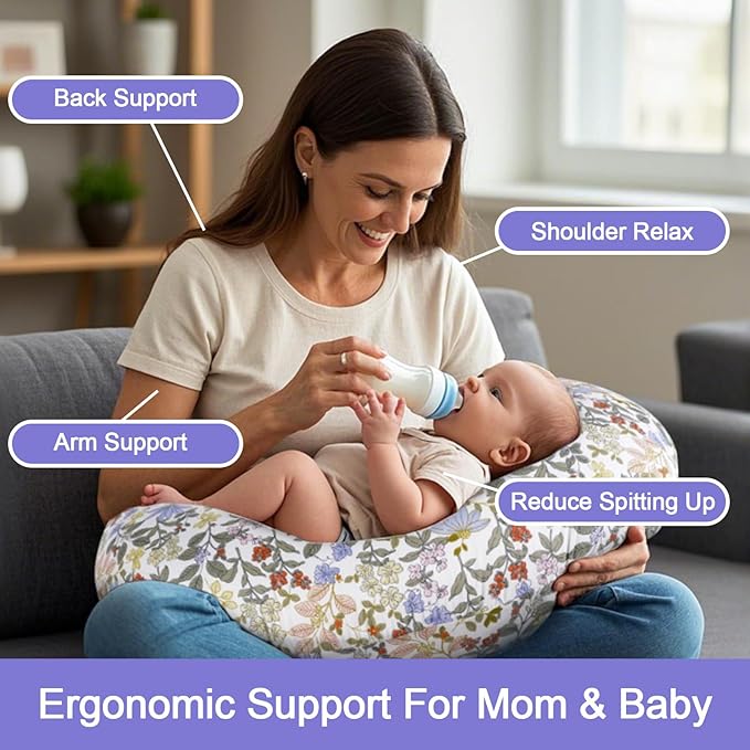 x-vesolje Nursing Pillow, Breastfeeding Pillow with Removable Cover, Ergonomic Breast Feeding Pillow, Baby Feeding Support Pillow for Mom Easier Breastfeeding- Original Size/Flower