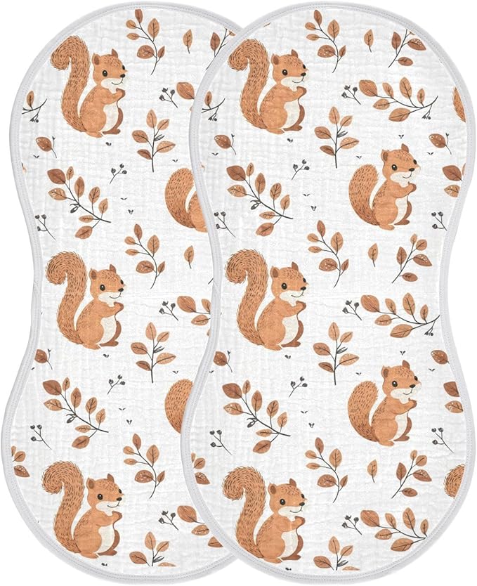 vvfelixl Cute Squirrel with Tail Burp Cloths for Baby Boy Girls Baby Washcloths Burp Rags 1 Pack