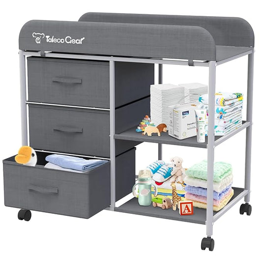 TALECO Gear Portable Changing Table with Storage, Diaper Changing Station, Waterproof Pad, 3 Storage Baskets, Mobile Nursery Organizer for Newborn Essentials