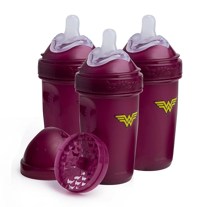 Herobility DC Comic Double Anti-Colic Baby Bottle with Baby Squeezer Pouches - Pack of 3 - Bundle