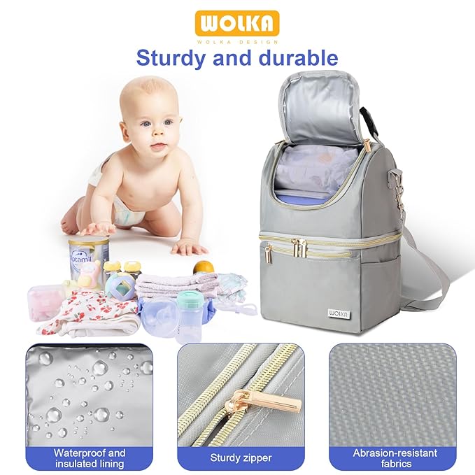 Wolka Breast Milk Cooler Travel Bag - Baby Bottle Cooler Bag for Nursing Moms Daycare with Double Compartments - Fits 6 Baby Bottles Up to 9 Ounce
