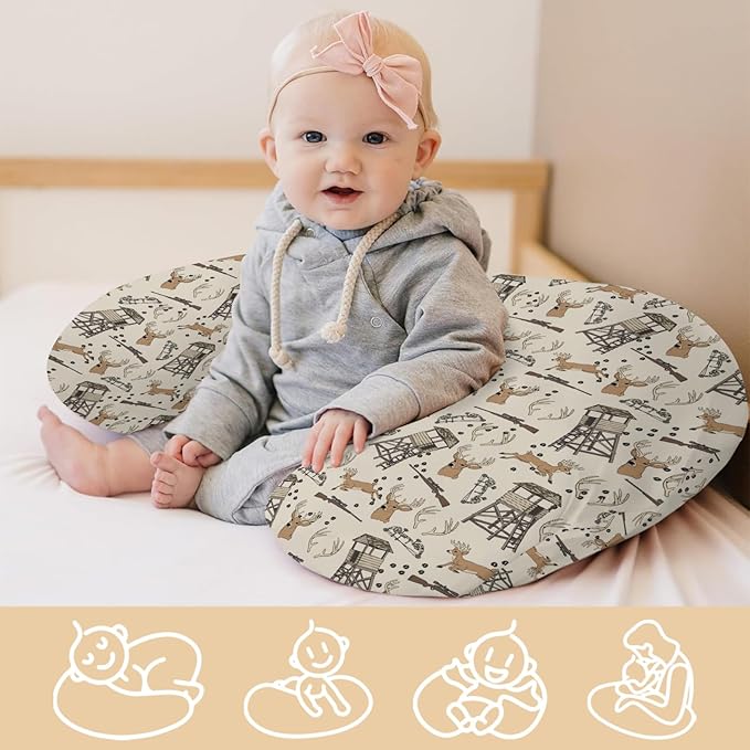 Deer Hunting Nursing Pillow Covers Hunter Tree Stand Removable Breastfeeding Slipcover Wild Animals Hunter Nursing Pillow Case for Newborn Boys Girls