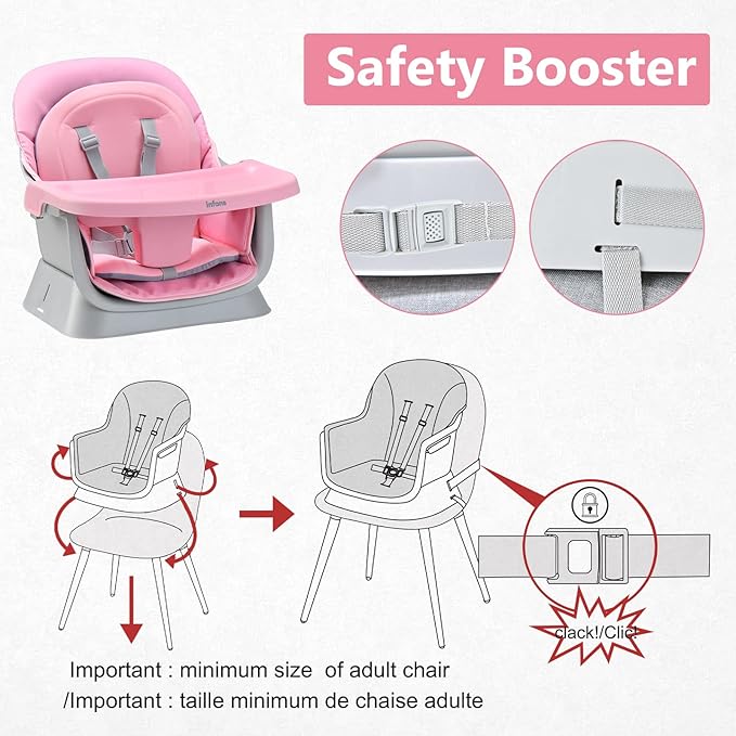 INFANS 8 in 1 Baby High Chair, Convertible Highchair for Babies and Toddlers, Infant Dining Booster Seat, Building Block Table, Kids Stool Table Chair Set with Removable Tray (Light Pink)
