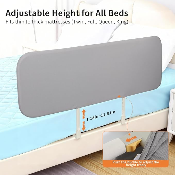 Travel Bed Rails for Toddlers with Motion Sensor Light, Foldable Toddler Bed Rail 48" Extra Long Safety Guard, Deep U-Shaped Base (No Straps Needed) for Twin, Full, Queen & King Mattresses