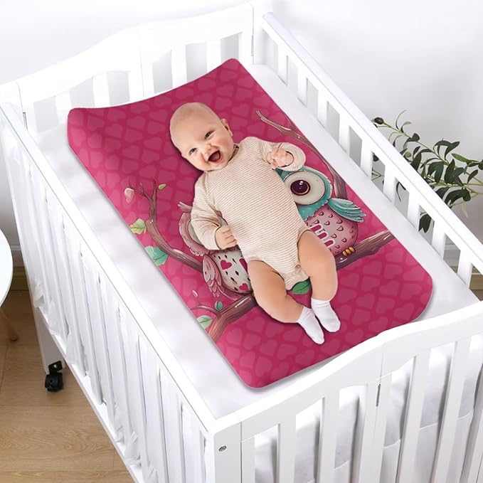 Owl Valentine Changing Pad Cover Waterproof Diaper Changing Cover Durable Breathable Sheet Crib Mat Lightweight Soft Universal Tray Table Mat