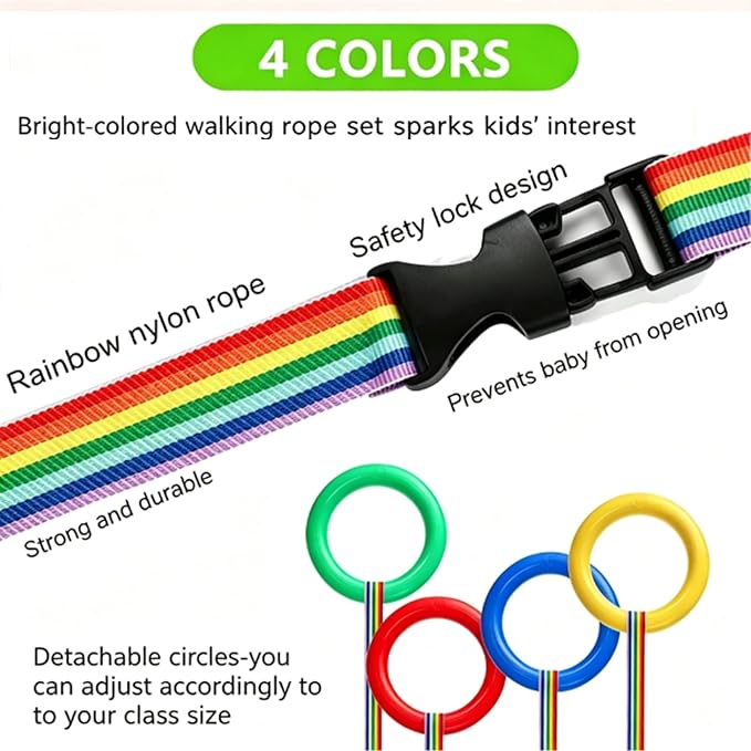 Walking Rope for Preschool - 12-Ring with Detachable Safety Line | Walking Line with Handle - Ease Teachers' Workload Efficiently| Safe Lineup & Play & Educational Aids