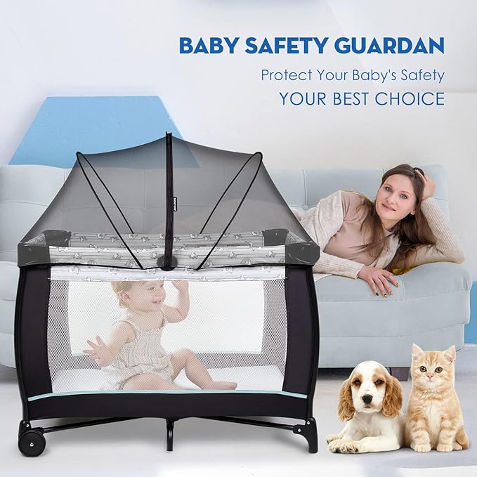 Beberoad Love Pack N Play Cover, Playpen Mosquito Net Cover with 2-Way Zipper (Black)