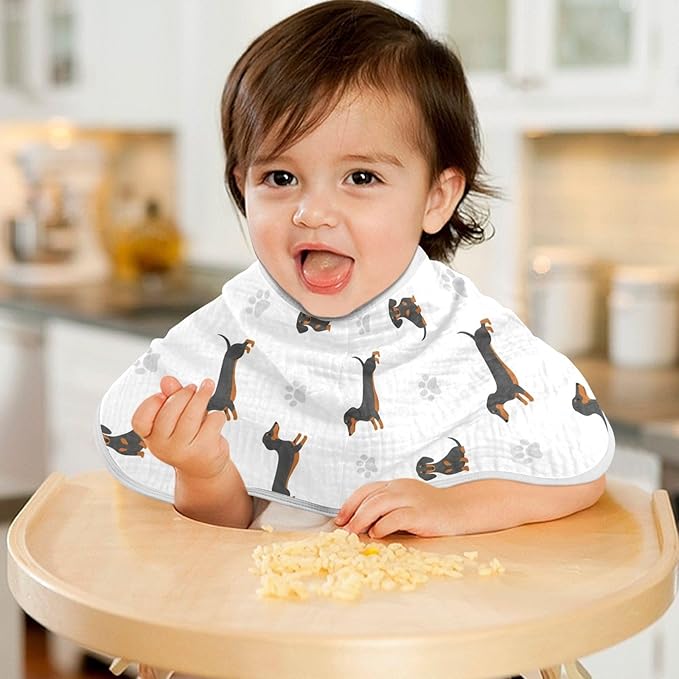 1 Pack Muslin Burp Cloths Dachshund Dogs White Cotton Baby Burp Cloths Ultra Absorbent Burping Cloth Soft Spit Up Rags for Newborn Babies 22x11 Inch