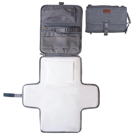 Portable Changing Pad for Baby, Travel Diaper Changing Pad for Newborn, Waterproof Baby Changing Mat, Foldable & Detachable Diaper Changing Station with Baby Wipes Pockets(Grey)