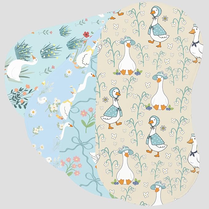 4pcs Goose Burp Cloths for Baby Boys Girls 100% Cotton White Geese Themed Design Burp Rags, Soft Breathable Muslin Burping Cloths Absorbent Spit-Up Cloths for Infant Newborns