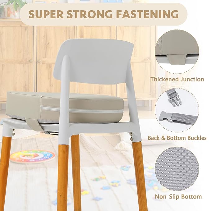 E1F1NN DOT U-Shaped Toddler Booster Seat for Kitchen Chair (Big Size) Dining Table, Portable Waterproof PU Material Kids Booster Seat with Safety Buckles, High Cushion for Travel with Non-Slip Bottom