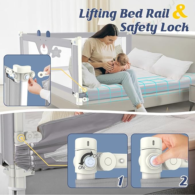 JWPEHOE 3-Piece Bed Rail for Toddlers with Headboard Rod, Adjustable Baby Bed Rail Guard, Twin/Full/Queen/King Size Bed (3, 74.8 * 74.8 * 39 Inch- Twin Size)