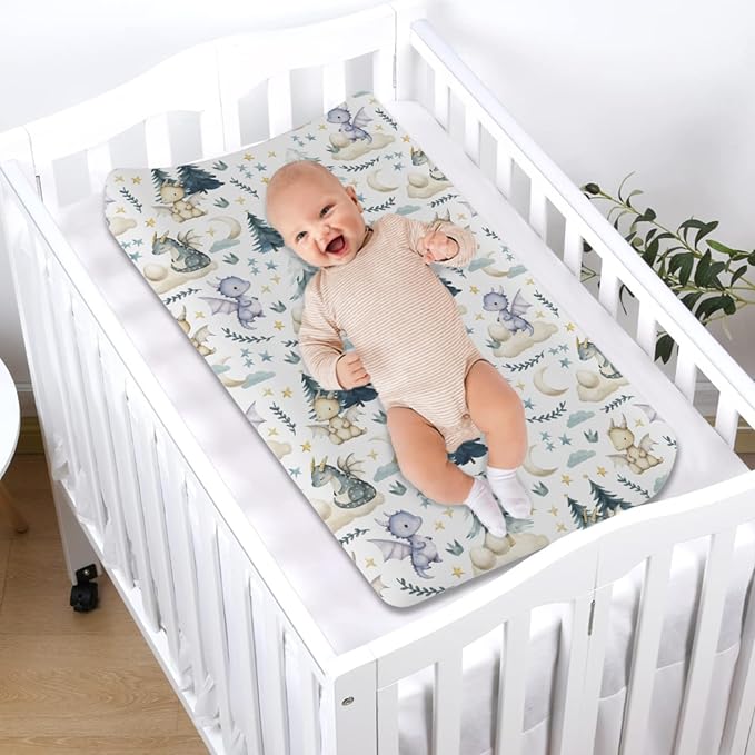 Fairytale Dragons Baby Changing Table Pad Covers Boy Girl 32''x16'' Cute Dragons Eggs Moon Stars Trees Fitted Diaper Change Table Mats Dreamy Animal Soft Breathable Nursery Cradle & Bassinet Sheets