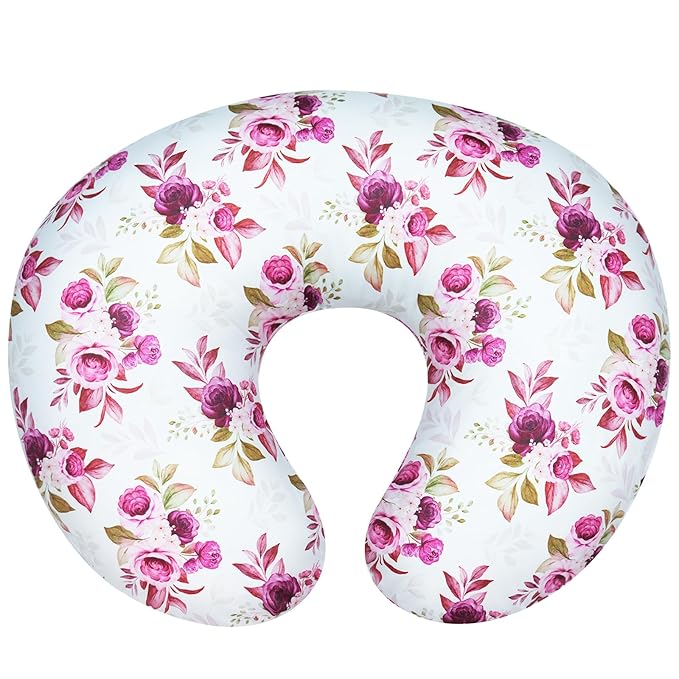 Nursing Pillow Cover, Ultra Soft Case for Baby Boy and Girls, Stretchy Removable Slipcover for Breastfeeding Pillows, Red Flower
