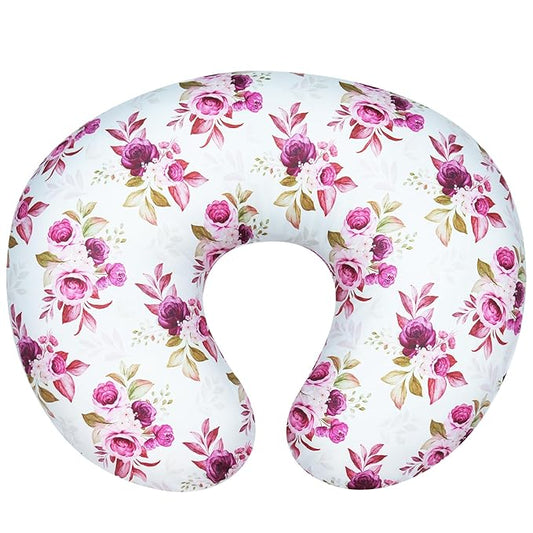 Nursing Pillow Cover, Ultra Soft Case for Baby Boy and Girls, Stretchy Removable Slipcover for Breastfeeding Pillows, Red Flower