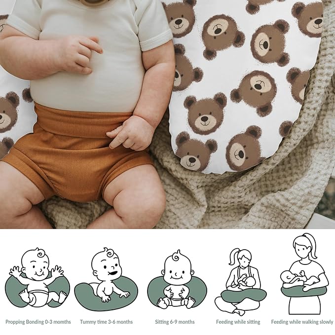 Neutral Boho Bears Baby Nursing Pillow Covers for Boy Girl Cute Brown Bear Nursing Pillow Slipcovers for Breastfeeding Pillows Watercolor Bears Soft Stretchy Slipcover for Newborn Infant