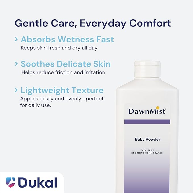 Dukal DawnMist Cornstarch Baby Powder 14 oz – Pack of 2 | Gentle, Talc-Free Formula for Baby & Adult Use, Soothes & Absorbs Moisture