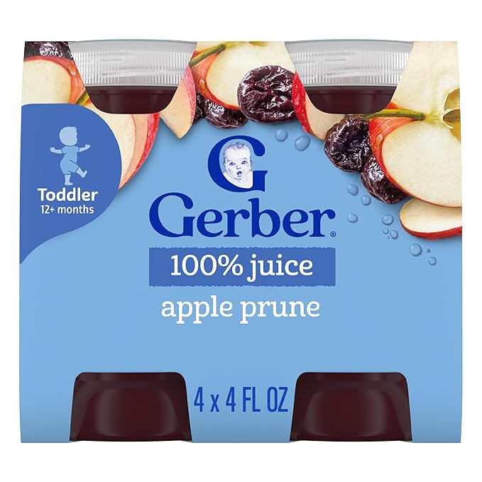 Gerber Apple Prune Juice, Non-GMO Juice from Concentrate, Made for Toddlers, 4-4 FL OZ Bottles Per Pack (Pack of 6)