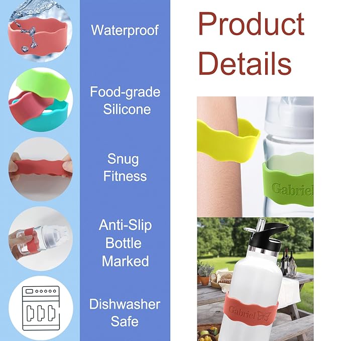 Personalized Baby Bottle Labels for Daycare Custom Silicone Water Bottle Bands Engraved Customized Reusable Name Straps for Kids Girl Boy Baby Shower Gifts Light Blue