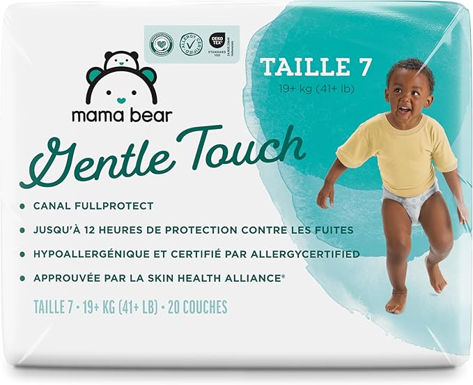 Amazon Brand - Mama Bear Gentle Touch Baby Diapers, Size 7, 20 Count, Wetness Indicator, Stretchy Waistband, Secure Fit