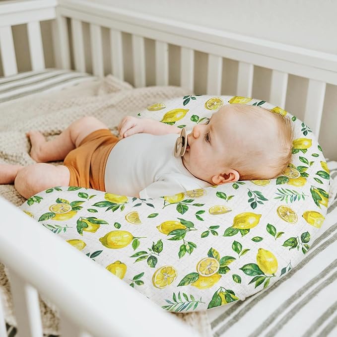 Watercolor Lemons Baby Nursing Pillow Covers for Boy Girl Retro Yellow Lemon Green Leaves Nursery Slipcovers for Breastfeeding Pillows Tropical Summer Fruits Soft Stretchy Covers for Newborn Infant