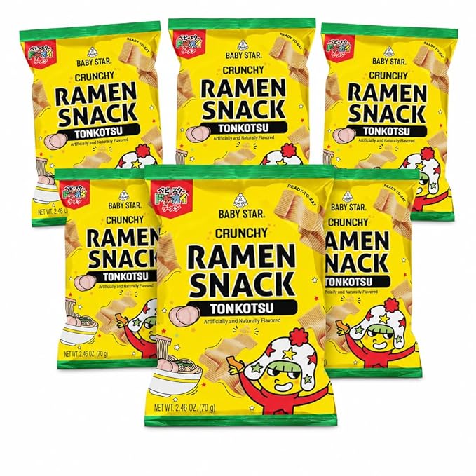 Baby Star Crunchy Ramen Snack Wide Tonkotsu flavor 2.46oz | Delicious Dry Ramen Snack Packs…