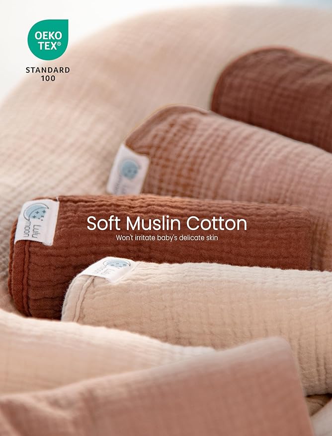 lulumoon Muslin Burp Cloths for Babies: 100% Soft Cotton Large Burping Cloths - Neutral Baby Burp Rags for Boy and Girl - Absorbent Burp Cloth for Spit-Ups 6 Pack