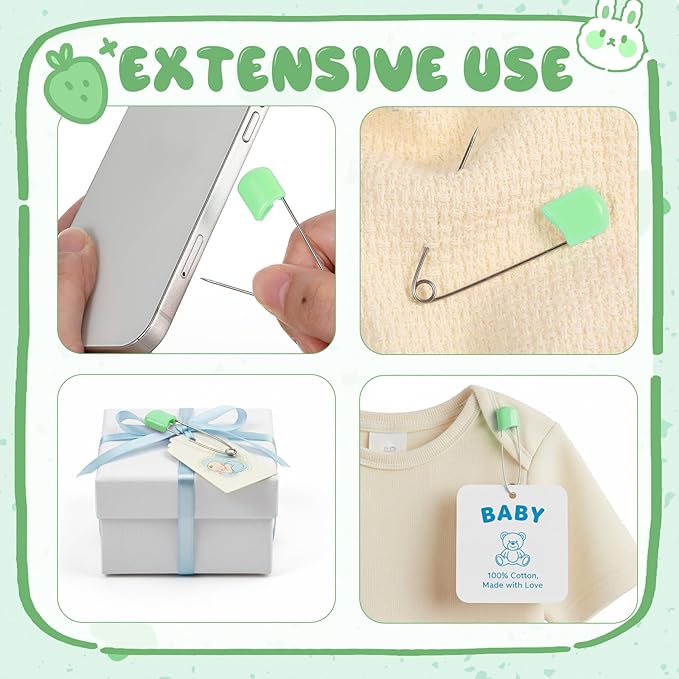WILLBOND 50 Pcs Diaper Pins Safety 2.2 Inch Plastic Head Cloth Diaper Nappy Pins with Locking Closures Stainless Steel with Velvet Bag (Light Green)