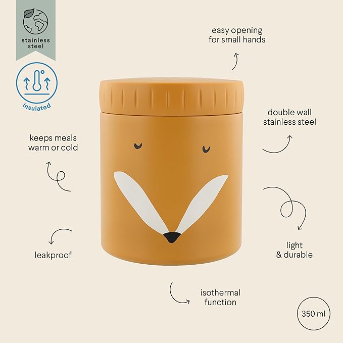 Trixie Insulated Food Jar - Mr. Fox | 350ml | Leak-Proof & Portable | Keeps Food Hot or Cold | Stainless Steel | Kids' Lunch Container
