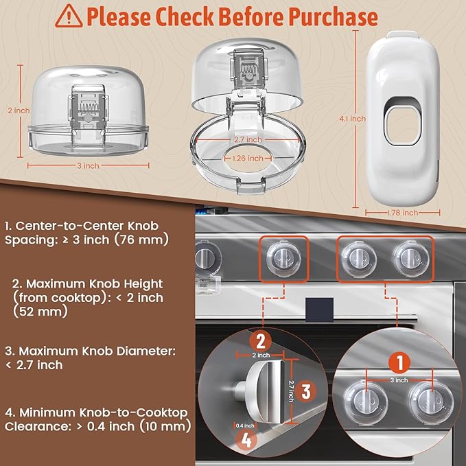 Stove Knob Safety Covers, (5+1Pack) Dual-Lucks Oven Knob Covers for Child Safety, Clear Vies, Universal Size (White)
