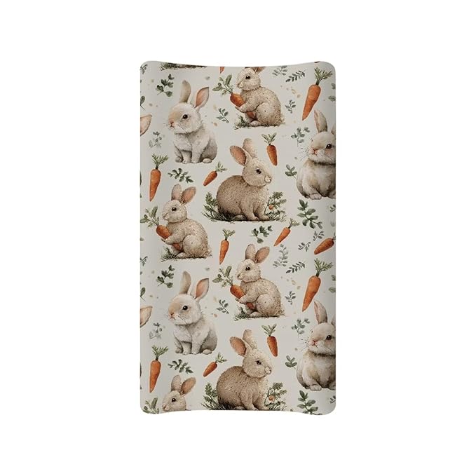 Easter Decor Rabbit Baby Changing Pad Cover White Diaper Changing Pad Cover 32''*16'' Baby Girl Nursery Decor Soft Breathable Diaper Pad Cover