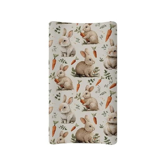 Easter Decor Rabbit Baby Changing Pad Cover White Diaper Changing Pad Cover 32''*16'' Baby Girl Nursery Decor Soft Breathable Diaper Pad Cover