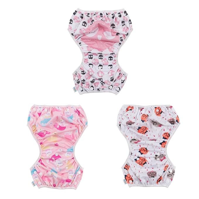 Babygoal Baby Girl and Boy Swim Diapers, Reusable Adjustable Washable One Size Fits 0-8M Baby Gifts and Swimming Lessons 3 Pack 3SD22