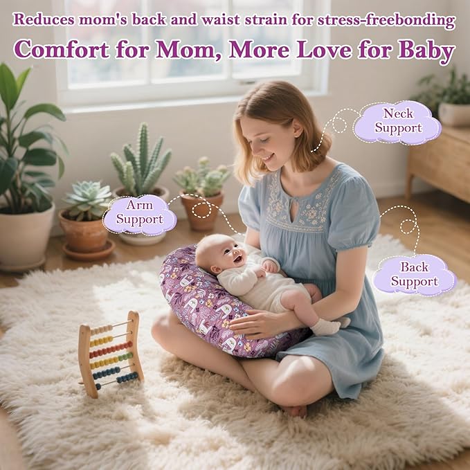 Nursing Pillow & Breastfeeding Pillow – Ergonomic C-Shape for Breastfeeding & Bottle Feeding, Standard Size Breathable with Washable Cover, Hypoallergenic,Tummy Time & Sitting Support (0-12Months)