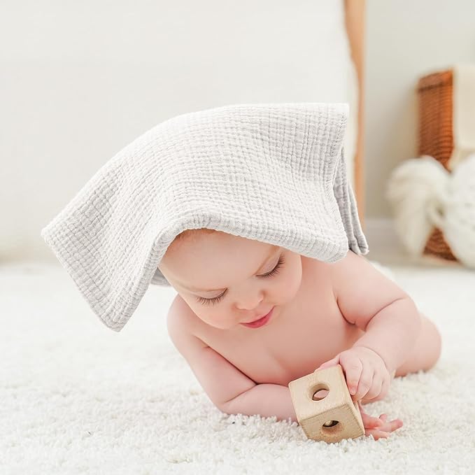Bearmoss 6 Pack Muslin Burp Cloths for Baby, 100% Cotton Soft Large Burping Cloths for Unisex, Boy, Girl, 23.6" X 23.6" Newborn Essentials Absorbent Milk Spit Up Rags (Gray Green)