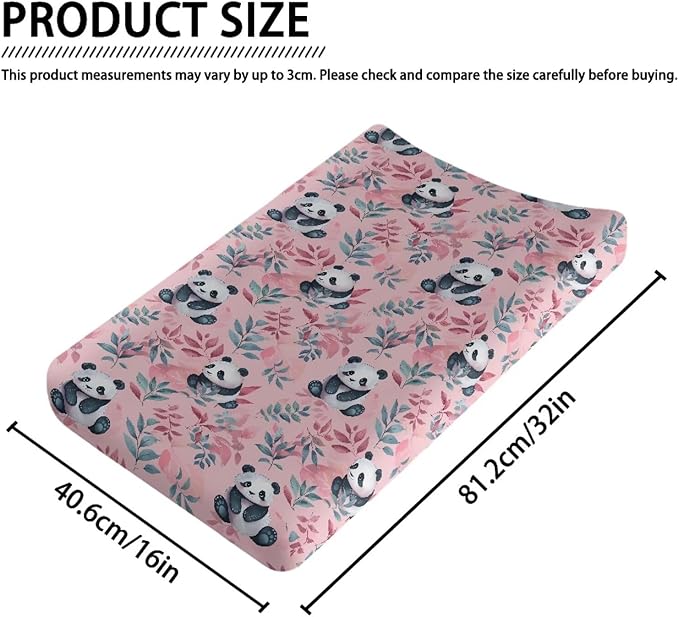 Panda Changing Pad Cover Waterproof Soft Diaper Changing Mat Cover for Baby Stretchy Lightweight Universal Tray Table Mat Fit 32"x16" Contoured Pad