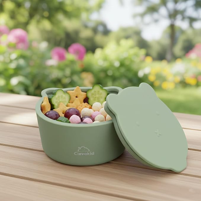 Silicone Snack & Fruits Container – Leakproof Durable and BPA-Free | for Daycare, Preschool, School, and Family Outings – Bear design 130 ML/4.4 OZ (Blue Dark Teal)