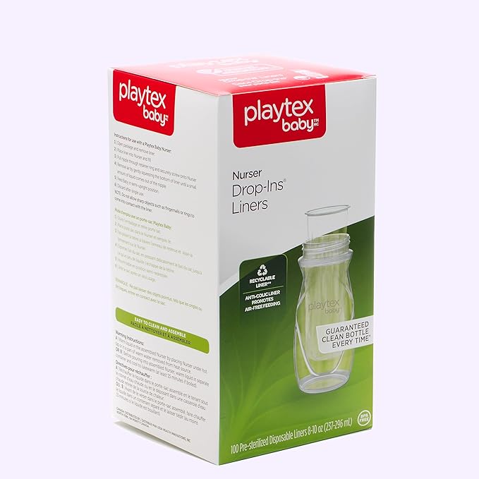 Playtex Baby Nurser Pre-Sterilized Disposable Drop-Ins Baby Bottle Liners, 8 Oz (100 Count), Anti-Colic, Gas Reduction, Easy to Clean, Closer to Breastfeeding, Perfect for Travel and On the Go