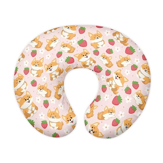 Corgi Strawberry Nursing Pillow Cover for Bottle Feeding, Removable Breathable Nursing Pillow Case for Baby Boy Girl, Durable Custom Gifts